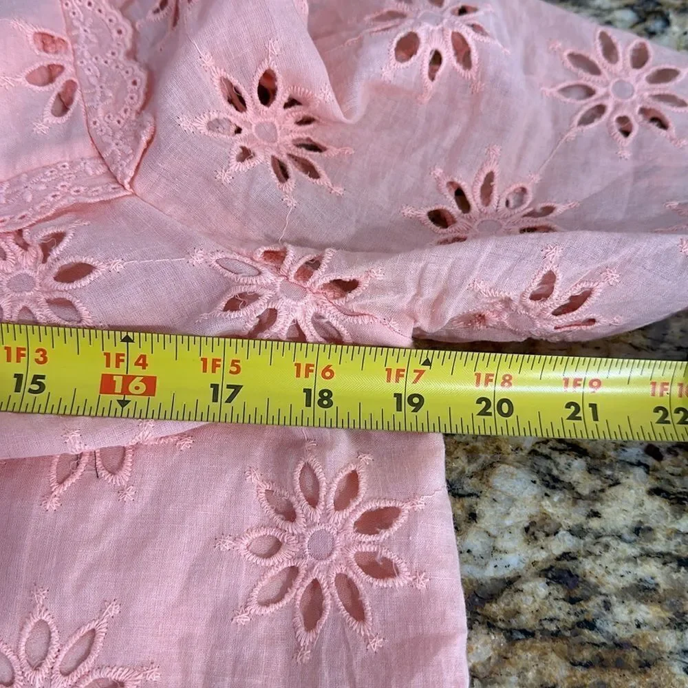 Entro Cotton Eyelet Embroidered Short Sleeve Top Blouse In Peach Size M - Picture 9 of 10